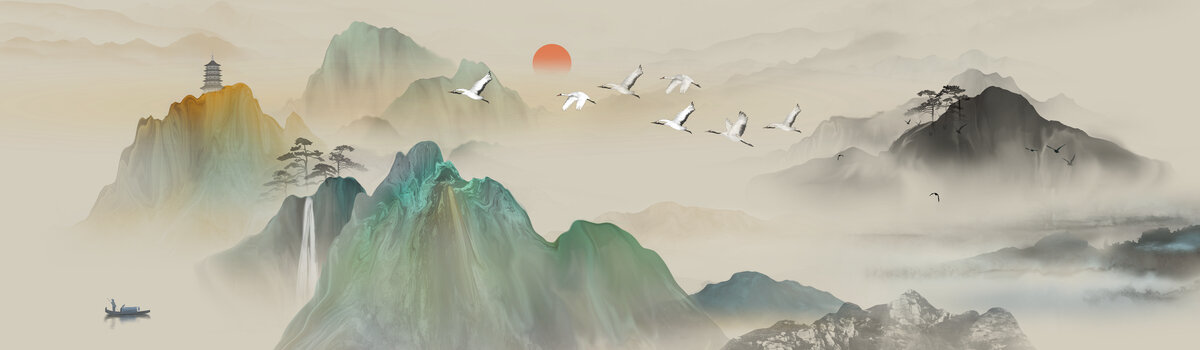 新中式山水國畫背景墻