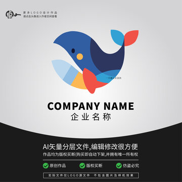 簡約籃鯨魚LOGO