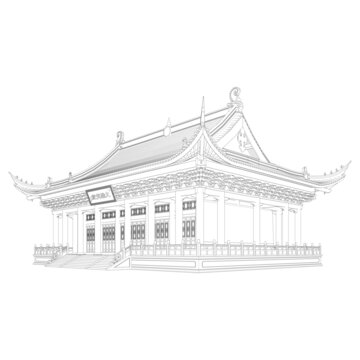 大雄寶殿透視線稿