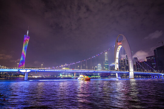 广州塔猎德大桥夜景