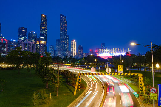 广州城市夜景交通车流