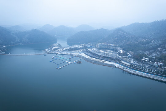 航拍宁国青龙湾雪景