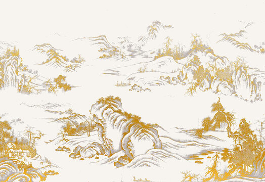 新中式線描山水背景墻