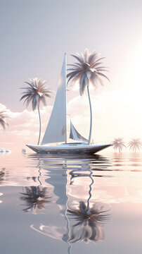 帆船和椰树
