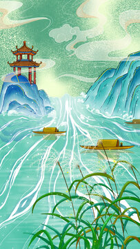 清明風(fēng)景插畫思鄉(xiāng)亭