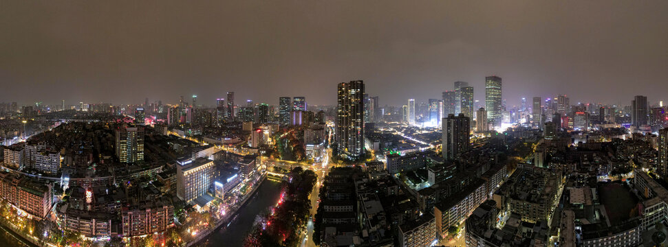 成都春熙路夜景灯光航拍全景图