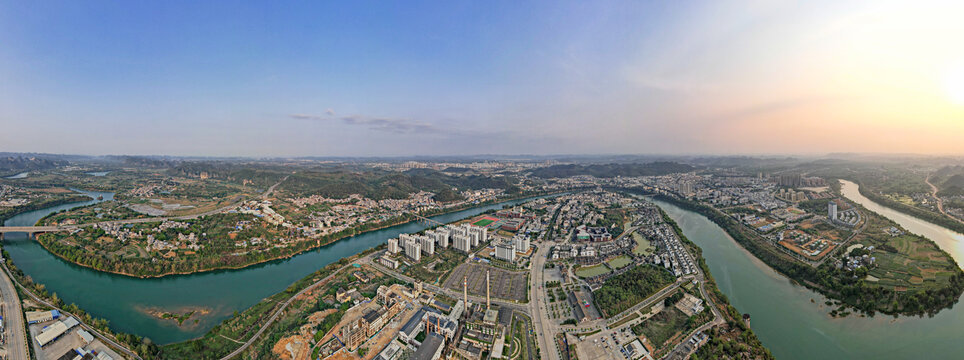 广西崇左城市风光航拍全景图