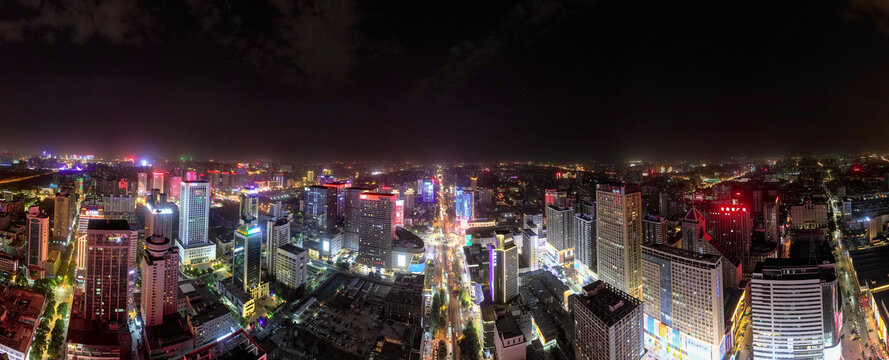 河北石家庄城市夜景全景图航拍