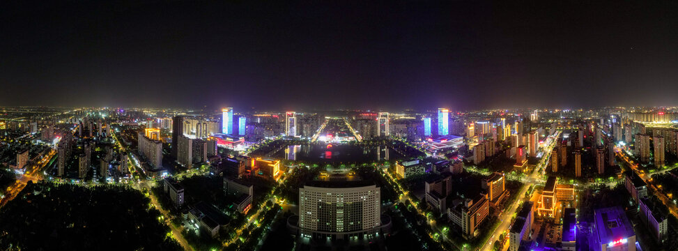 河南洛阳城市夜景灯光航拍全景图