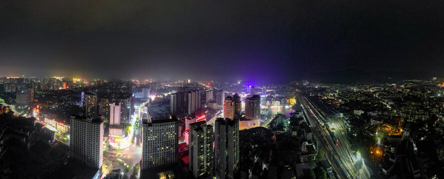 湖南怀化城市夜景航拍全景图