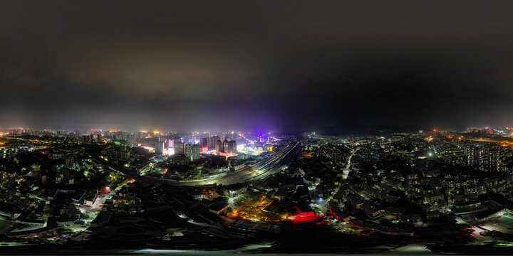 湖南怀化城市夜景航拍全景图