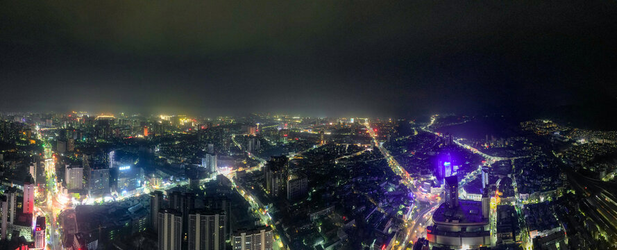 湖南怀化城市夜景航拍全景图