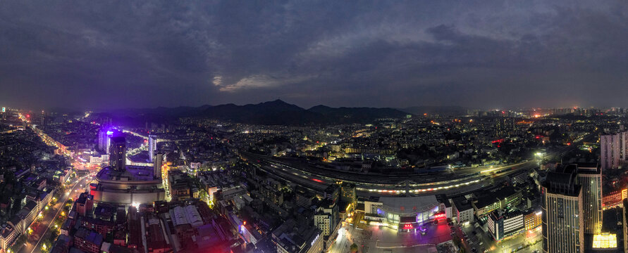 湖南怀化城市夜景航拍全景图