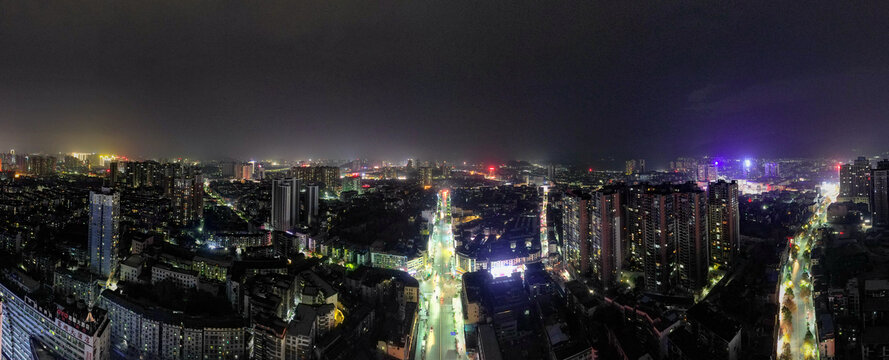 湖南怀化城市夜景航拍全景图