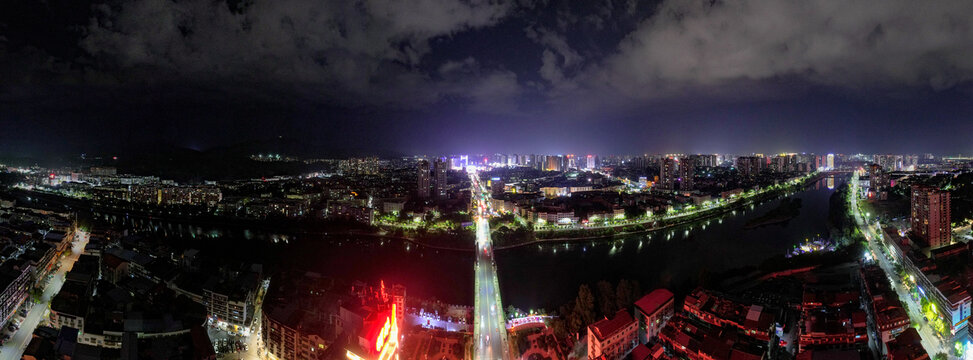湖南怀化城市夜景全景图航拍