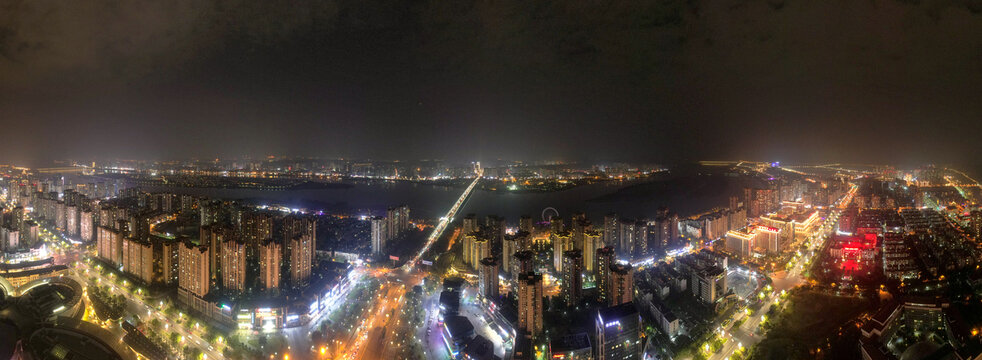 四川遂宁城市夜景灯光航拍全景图