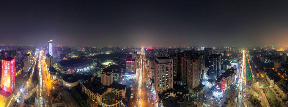 西安城市夜景灯光航拍全景图