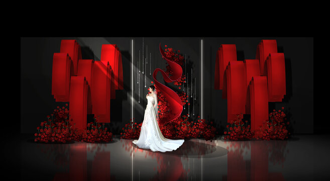 红黑布幔婚礼效果图