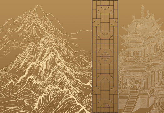 线描建筑抽象新中式背景