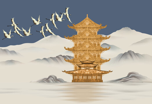新中式山水樓閣