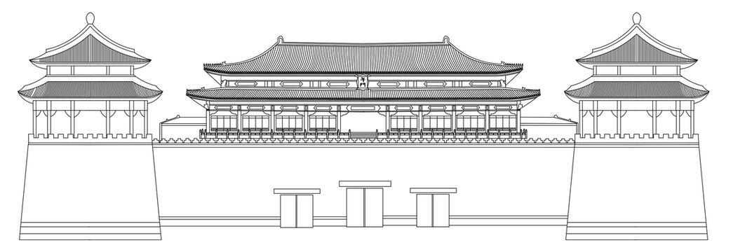 故宫午门线描