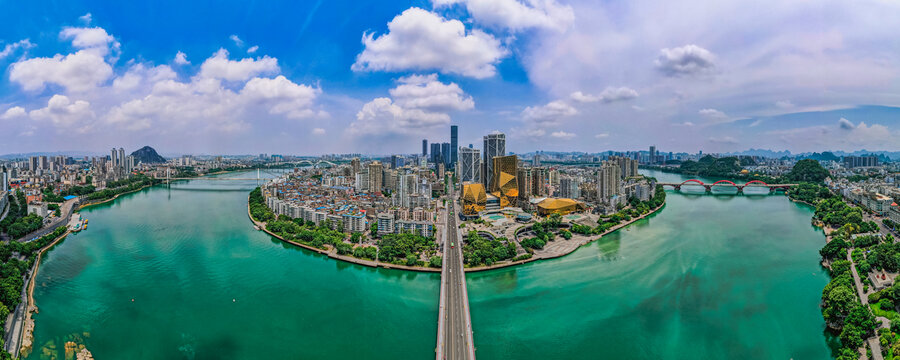 航拍广西柳州柳江城市全景