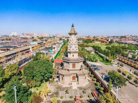 航拍石家庄正定古城广惠寺华塔