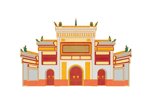 长沙建筑开福寺手绘矢量