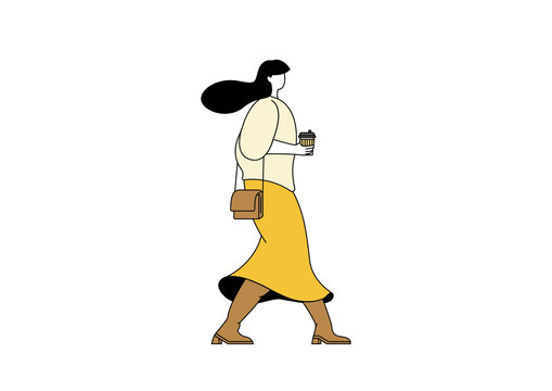 插画人物拿着咖啡走路的人