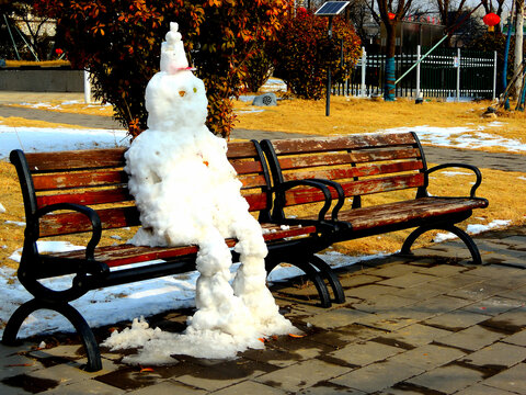 阳光下孤独的雪人