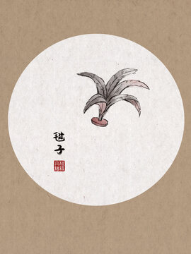 水墨毽子插畫