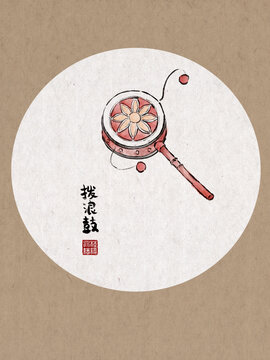 水墨撥浪鼓插畫(huà)