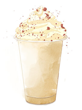 手繪扁平風雪頂奶油奶茶插畫