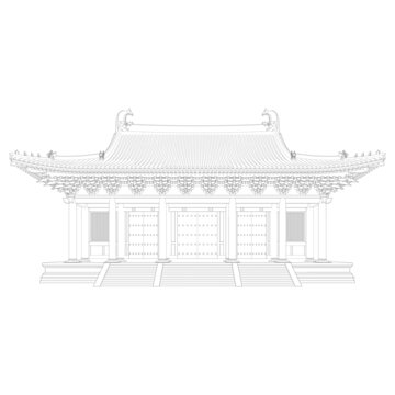 宋代歇山大殿立面線稿