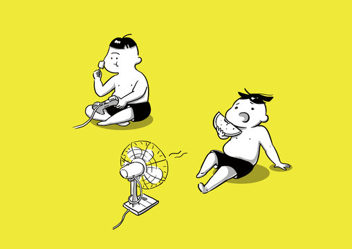 手繪夏天童年回憶小孩圖案