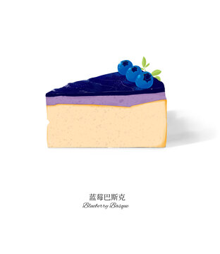 手绘插画蓝莓巴斯克蛋糕