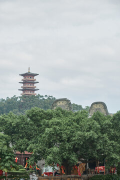 古塔寺庙亭子古寺塔楼岭南风格