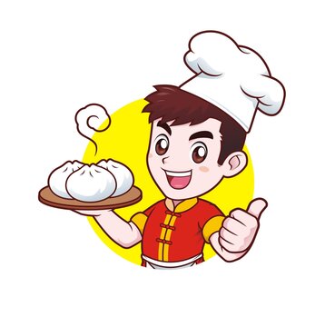 卡通年輕男廚師端包子頭像矢量圖
