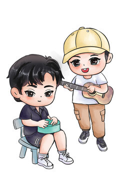 卡通彈琴打鼓插畫