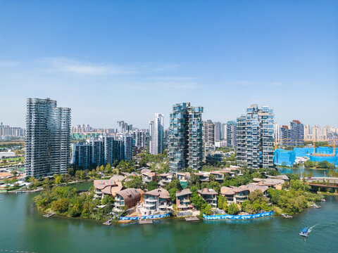 航拍成都麓湖生态城风景