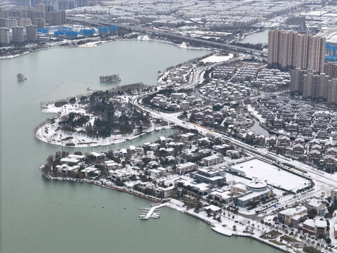 航拍徐州大龙湖雪景