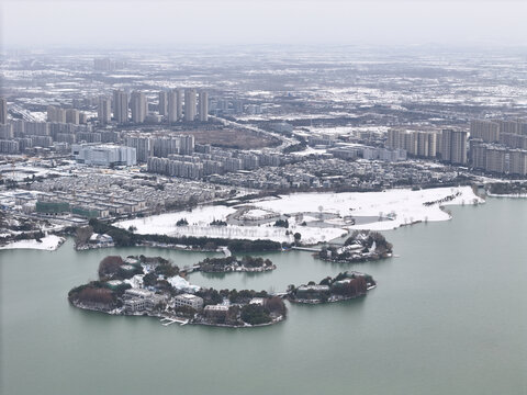 航拍徐州大龙湖雪景