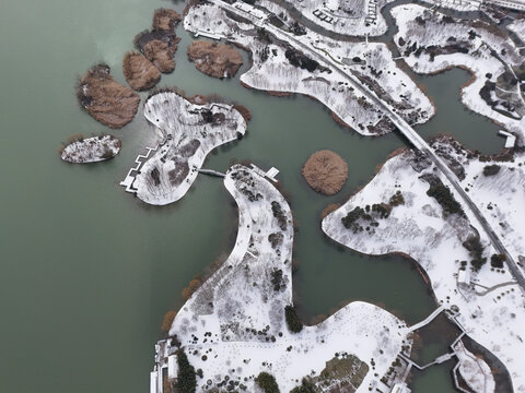 航拍徐州大龙湖雪景