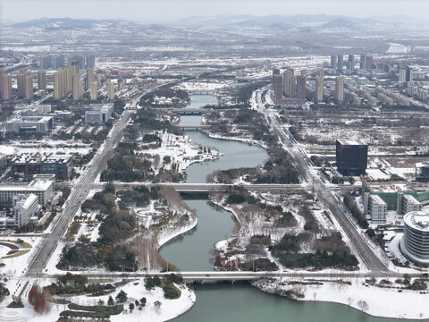 航拍徐州大龙湖雪景