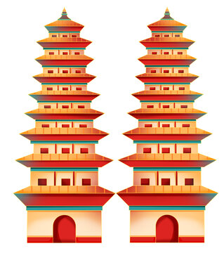國潮風山西太原古建筑凌霄雙塔