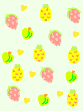 水果背景清新卡通草莓菠萝苹果