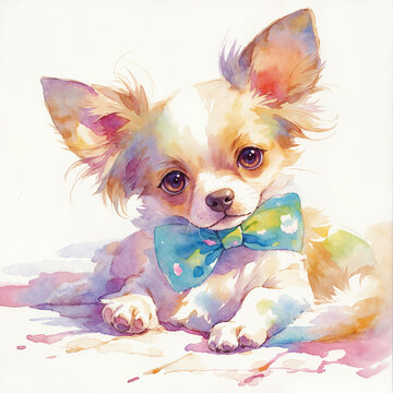 激发爱意的小狗水彩描绘