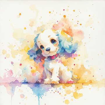 色彩斑斓的小狗水彩画