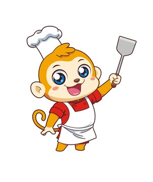 卡通可愛小猴廚師形象矢量圖