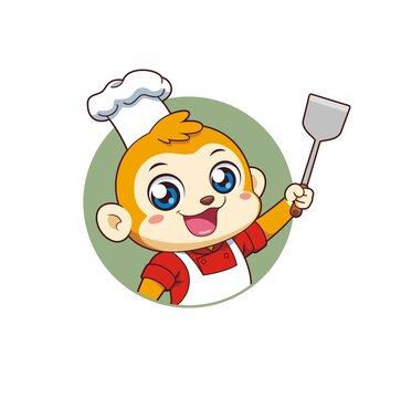 卡通可愛(ài)小猴廚師頭像矢量圖